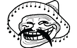 戴著裝飾流蘇嘅闊邊帽嘅 Troll Face 迷因。