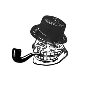 戴著高帽抽煙斗的 troll 臉黑白線條藝術。