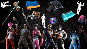 Fortnite角色和武器在風格化的數碼拼貼畫中漂浮。 — Fortnite 造型 壁紙