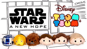 星球大戰 Tsum Tsum 毛絨玩具在電影海報前。 — 星球大戰 絕地：組織殞落 壁紙