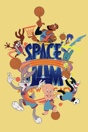 Looney Tunes 角色穿著籃球裝備在 Space Jam 海報中玩耍。