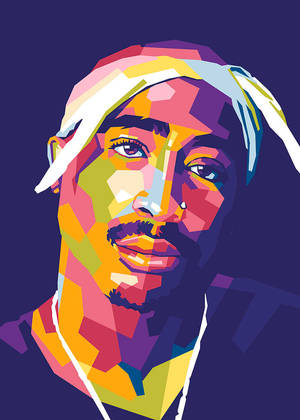 Tupac Shakur 戴著白色頭巾的彩色幾何插圖。