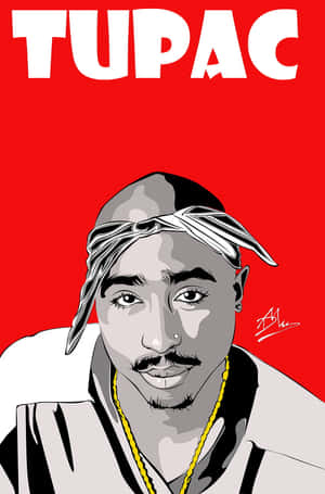Tupac Shakur 肖像，戴住頭巾同金鏈，背景係紅色。