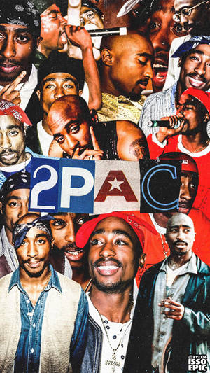 Tupac Shakur圖像與他的2PAC標誌的拼貼畫。