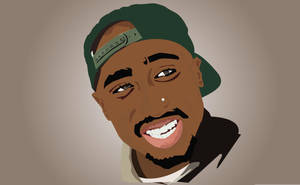 Tupac Shakur 戴著綠色帽子微笑的插圖。