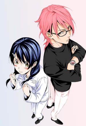 動漫男孩和女孩穿著對比鮮明的服裝背靠背站立。 — 卡通網絡角色 壁紙