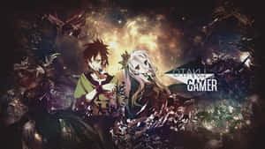 兩個動漫角色在破碎環境中，宇宙光芒下，帶有「Otaku Gamer」文字。 — 動漫角色 壁紙