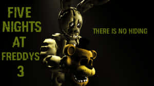 Five Nights at Freddy's 3 中的兩個可怕機械角色，綠色文字寫著無處可藏。 — 怪異核心 壁紙