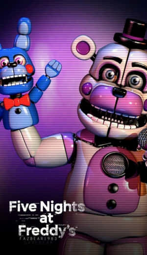 Five Nights at Freddy's 中兩個可怕的機械動畫角色在紫色背景前。 — 可愛猴子gif 壁紙