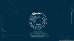 Ubuntu GNOME登入畫面，帶有未來感藍色數位介面元素。