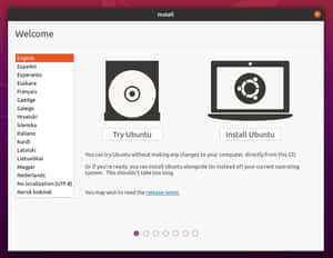Ubuntu 作業系統安裝歡迎畫面，附有語言選項以及嘗試或安裝按鈕。