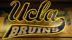 發光的UCLA Bruins霓虹燈牌，帶有黃色輪廓和藍色背景。 — 螢光黃 壁紙