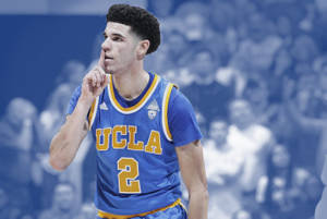 UCLA籃球運動員在比賽中將手指放在嘴唇上示意安靜。