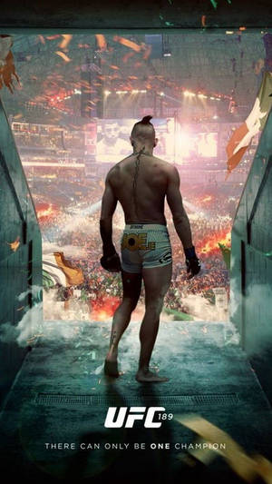 一名UFC戰士穿過隧道走進一個擠滿觀眾的競技場，五彩紙屑飄落。 — 火影忍者海報 壁紙