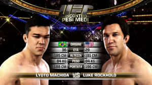 UFC拳手對戰圖形，顯示Lyoto Machida對陣Luke Rockhold，附帶統計數據。