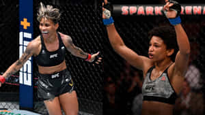 兩名女性MMA拳手在UFC八角籠內慶祝勝利。 — 跑步 壁紙