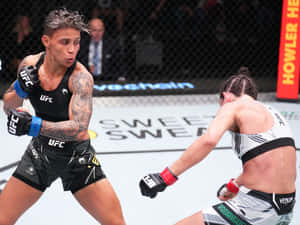 兩名女性MMA拳手在八角籠內的UFC比賽中行動。 — 拳擊 壁紙