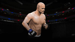 一位光頭MMA拳手戴著UFC手套，站在黑暗的八角籠競技場中。 — 拳擊 壁紙