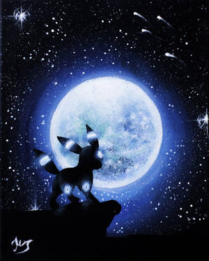 皮丘站在懸崖上，下方是發光的月亮照耀的星空夜空，有流星劃過。