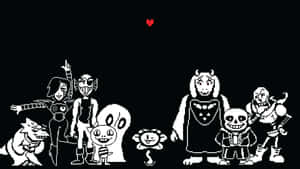 像素藝術風格的 Undertale 角色，上方有一顆紅色心形。