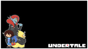三個Q版Undertale角色在黑色背景上，帶有遊戲標誌。