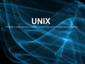 藍色分形背景，白色文字解釋UNIX的簡單需要天才。