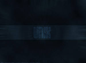 在深藍色徑向爆發背景上發出青色光芒的 UNIX 文字。