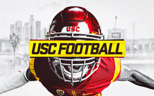 身穿紅色制服的USC足球運動員，以城市天際線為背景奔跑。 — NFL 美式足球 GIF 壁紙