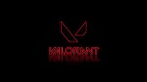 紅色霓虹燈 Valorant 標誌，在黑色背景上反射。