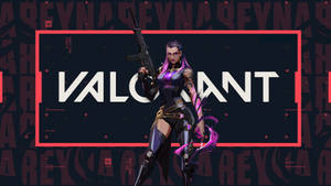Valorant遊戲角色持步槍，帶發光紫色裝飾，背景黑暗。 — 米娜·古妮絲 壁紙