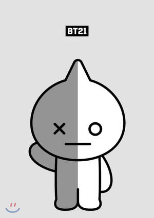 BT21角色分成兩半，灰色和白色兩側。