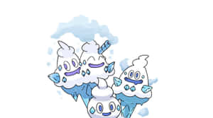 四隻開心的雪糕筒小精靈，帶有藍色水晶和笑臉，漂浮在雲朵中。 — 動漫 壁紙