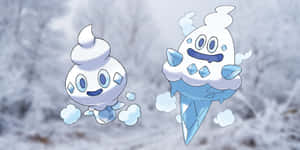 兩個雪糕寶可夢喺雪森林入面漂浮 — 可愛寵物小精靈 壁紙