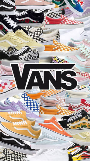 Vans標誌被各種彩色運動鞋設計環繞。 — 卡通鞋 壁紙