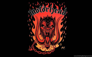 Motorhead 樂隊標誌，以紅色魔鬼頭骨搭配火焰和鎖鏈為特色。