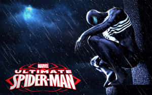 Venom 在雨中靠牆，在發光的月亮下，Marvel Ultimate Spider-Man場景。 — 蜘蛛俠 壁紙