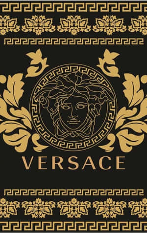 Versace 標誌，帶有美杜莎頭和金色希臘鑰匙圖案，黑色背景。 — 范思哲 壁紙