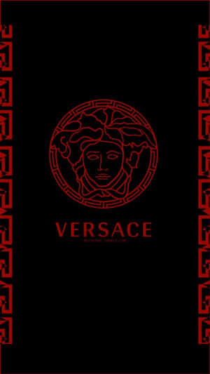 紅色 Versace 標誌，帶有美杜莎頭像，位於黑色背景上，帶有希臘鑰匙邊框。 — 范思哲 壁紙