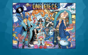 《One Piece》動漫角色與海洋生物在色彩繽紛的水下場景中。