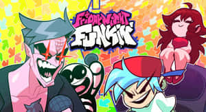 Friday Night Funkin' 遊戲角色以動漫風格呈現，背景為塗鴉。 — 搏擊會 GIF 壁紙