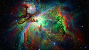 深空中帶有發光氣體和明亮恆星的彩色宇宙星雲。