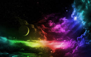 充滿活力的宇宙星雲，在深空中有旋轉的雲層和星星。