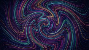 數位抽象圖案中發光霓虹線條的動態漩渦。