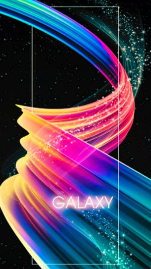 色彩繽紛的發光絲帶在太空中旋轉，帶有星星和GALAXY字樣。