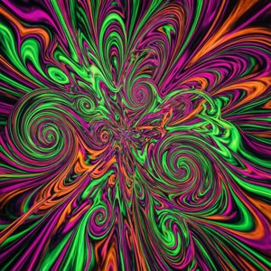 充滿活力的旋轉霓虹色彩創造出催眠般的迷幻漩渦圖案。