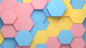 以幾何圖案排列的粉彩色3D六邊形。
