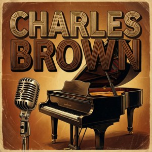 復古爵士海報，帶有鋼琴、麥克風和 Charles Brown 文字。