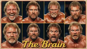 摔角手The Brain的八種表情復古海報拼貼畫。