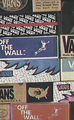 復古Vans鞋盒拼貼畫，包含「Off The Wall」標語和滑板圖案。