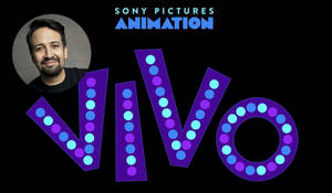 微笑的男人肖像，旁邊是帶有發光點的Sony Pictures Animation Vivo標誌。